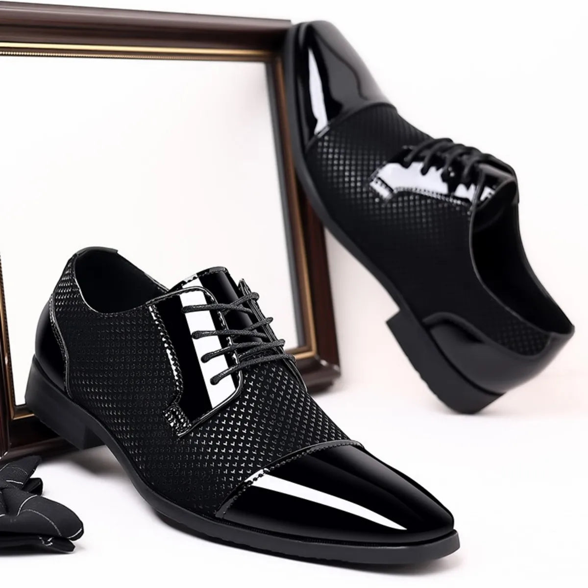 Men's Dress Shoes Classic Lace-up Formal Oxfords Modern Tuxedo Business Casual Scale Pattern Comfort Formal Shoes for Men