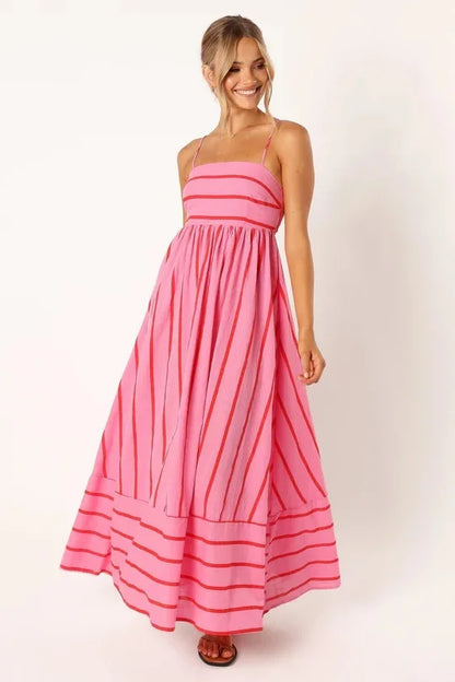 Fashion Stripe Slip Maxi Dress Women 2024 New Elegant Sleeveless Slash Neck Suspender Beach Dress Females Holiday Party Vestidos