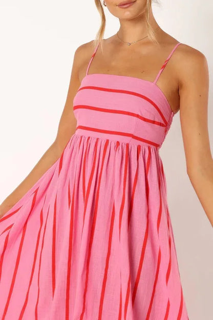 Fashion Stripe Slip Maxi Dress Women 2024 New Elegant Sleeveless Slash Neck Suspender Beach Dress Females Holiday Party Vestidos