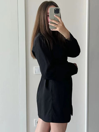 FSMG Fashion 3D Flower Belt Loose With Pockets Long Sleeve Coat Elegant Notch Collar Single Button Blazers Casual Office Jacket