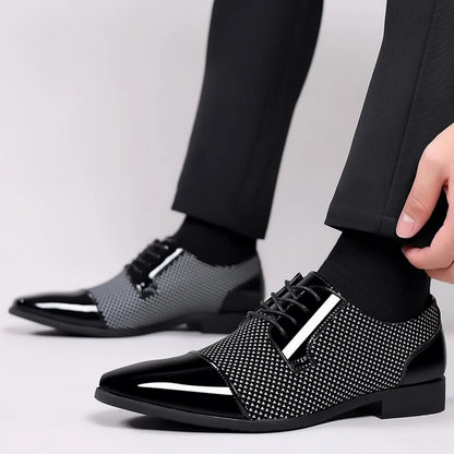 Men's Dress Shoes Classic Lace-up Formal Oxfords Modern Tuxedo Business Casual Scale Pattern Comfort Formal Shoes for Men