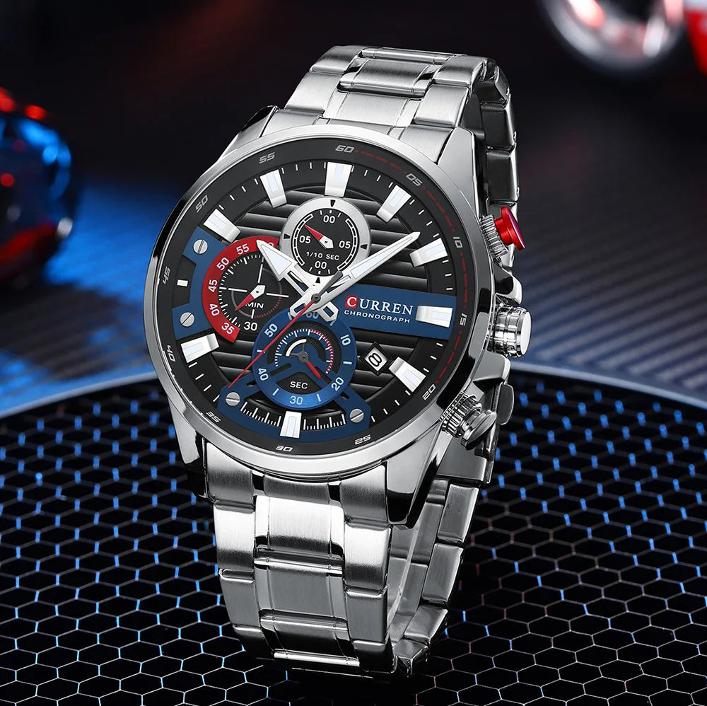 Gurren 8415 Men's Minimalist Six-hand Quartz Watch, Water-resistant Calendar Business Wristwatch