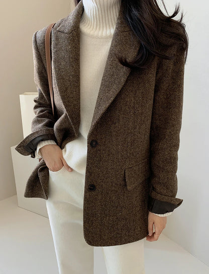 Woolen Jackets Thick and Warm Korean Fashion Heavy Jackets High-end Versatile New Autumn and Winter Black Tweed Suit Women Coat