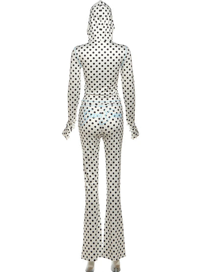Weird Puss Polka Dot Letter Print 2 Piece Set Woman Tracksuit Trend Sexy Hooded Jacket+Pants Skinny Stretch Matching Streetwear