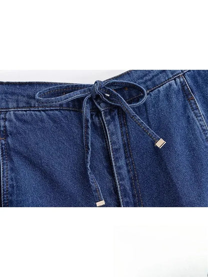 KONDALA Vintage Casual Chic Women Cowboy Suit Zipper Loose Jackets Long Pockets Pants Fashion 2025 Spring Summer Denim Suits