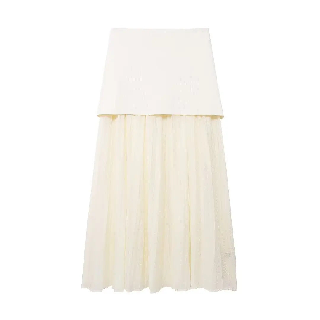 HH Women 2 Piece Skirt Set Elegant V-Neck Sleeveless Button Knitted Vest Top+Splicing High Waist Zipper Ankle-Length Skirts