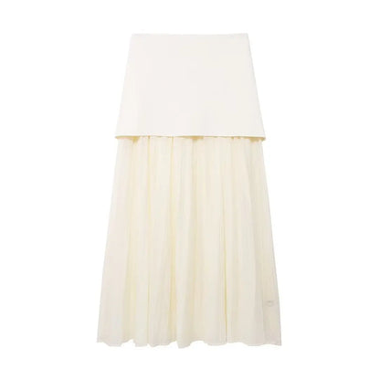 HH Women 2 Piece Skirt Set Elegant V-Neck Sleeveless Button Knitted Vest Top+Splicing High Waist Zipper Ankle-Length Skirts