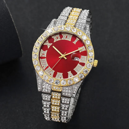 Luxury Full Diamond Men Calendar Quartz Watch Fashion Stainless Steel Band Male Quartz Wristwatches Date Clock Reloj Hombre