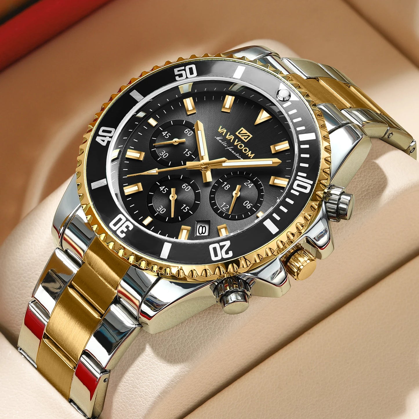 Multifunctional Mens Quartz Watch Luxury Water Night Glow Business Style Diver Series Stainless Steel Leisure Fashion Wristwatch