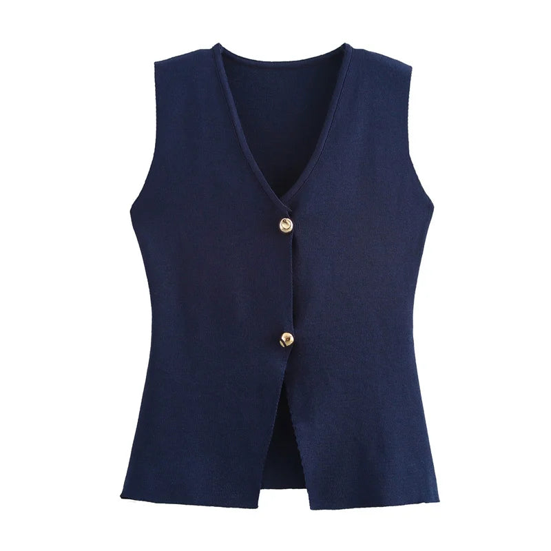 MUJER Knit Sleeveless Vests for Women White Black Cropped Vest Top Women Vintage Button Female Vest Knitted Short Vest Women