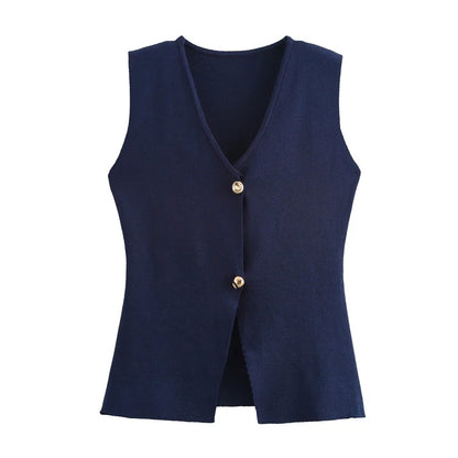 MUJER Knit Sleeveless Vests for Women White Black Cropped Vest Top Women Vintage Button Female Vest Knitted Short Vest Women