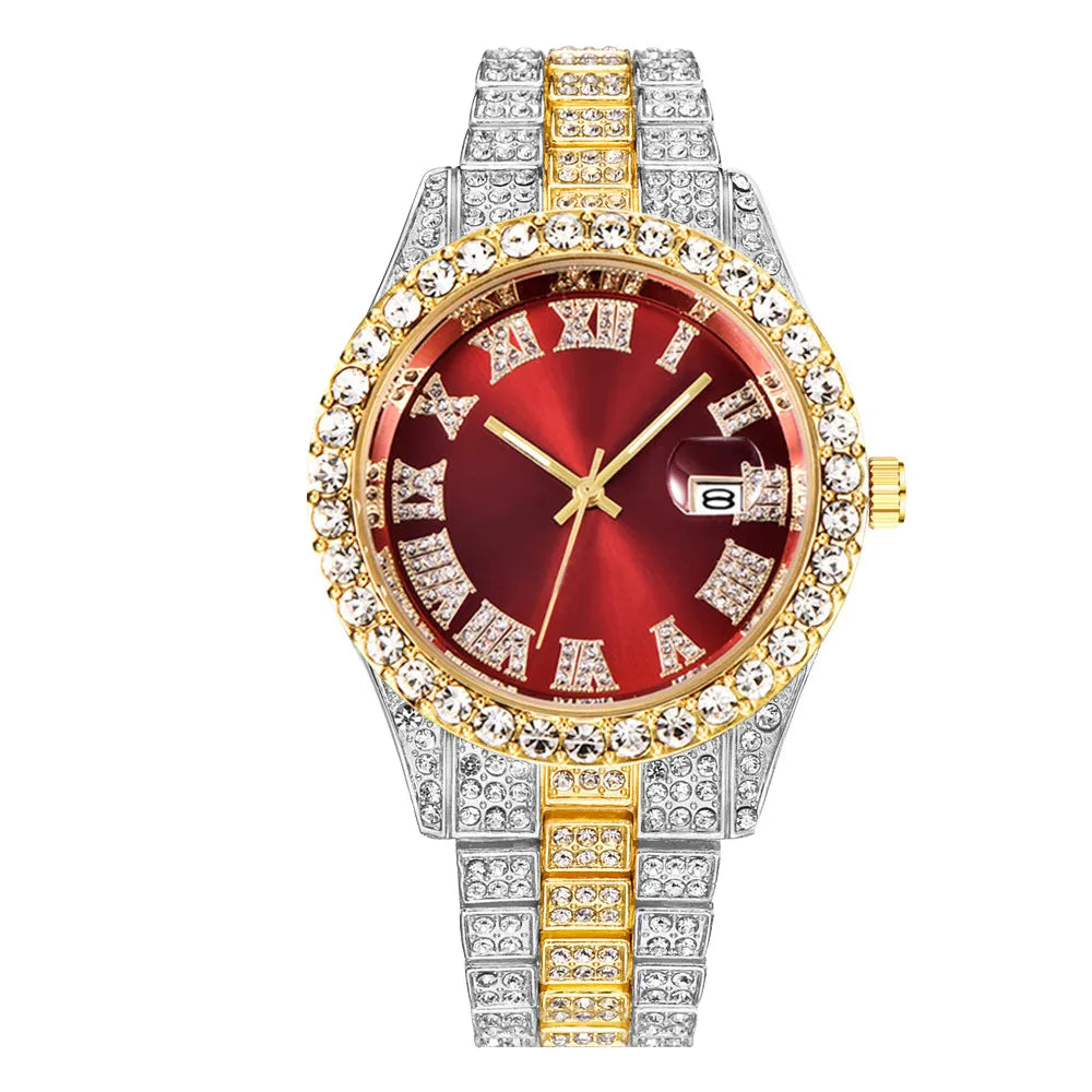 Luxury Full Diamond Men Calendar Quartz Watch Fashion Stainless Steel Band Male Quartz Wristwatches Date Clock Reloj Hombre