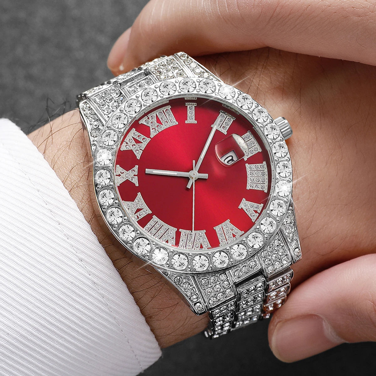 Luxury Full Diamond Men Calendar Quartz Watch Fashion Stainless Steel Band Male Quartz Wristwatches Date Clock Reloj Hombre
