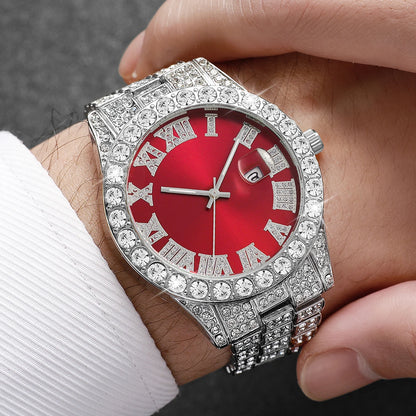 Luxury Full Diamond Men Calendar Quartz Watch Fashion Stainless Steel Band Male Quartz Wristwatches Date Clock Reloj Hombre