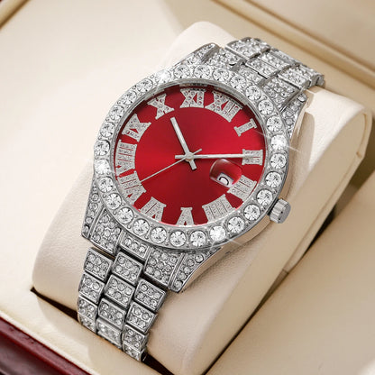 Luxury Full Diamond Men Calendar Quartz Watch Fashion Stainless Steel Band Male Quartz Wristwatches Date Clock Reloj Hombre