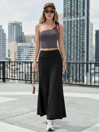 Summer Sexy One Shoulder Crop Top Maxi Skirt Set Women High Waist Slim Fit 2 Piece Outfit For Date Night