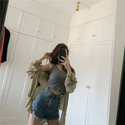 Summer Crop Sexy Tops Women 2022 Women Y2k Aesthetic Clothes Sleeveless Short Vests White Black Grey Korean Harajuku Tank Top