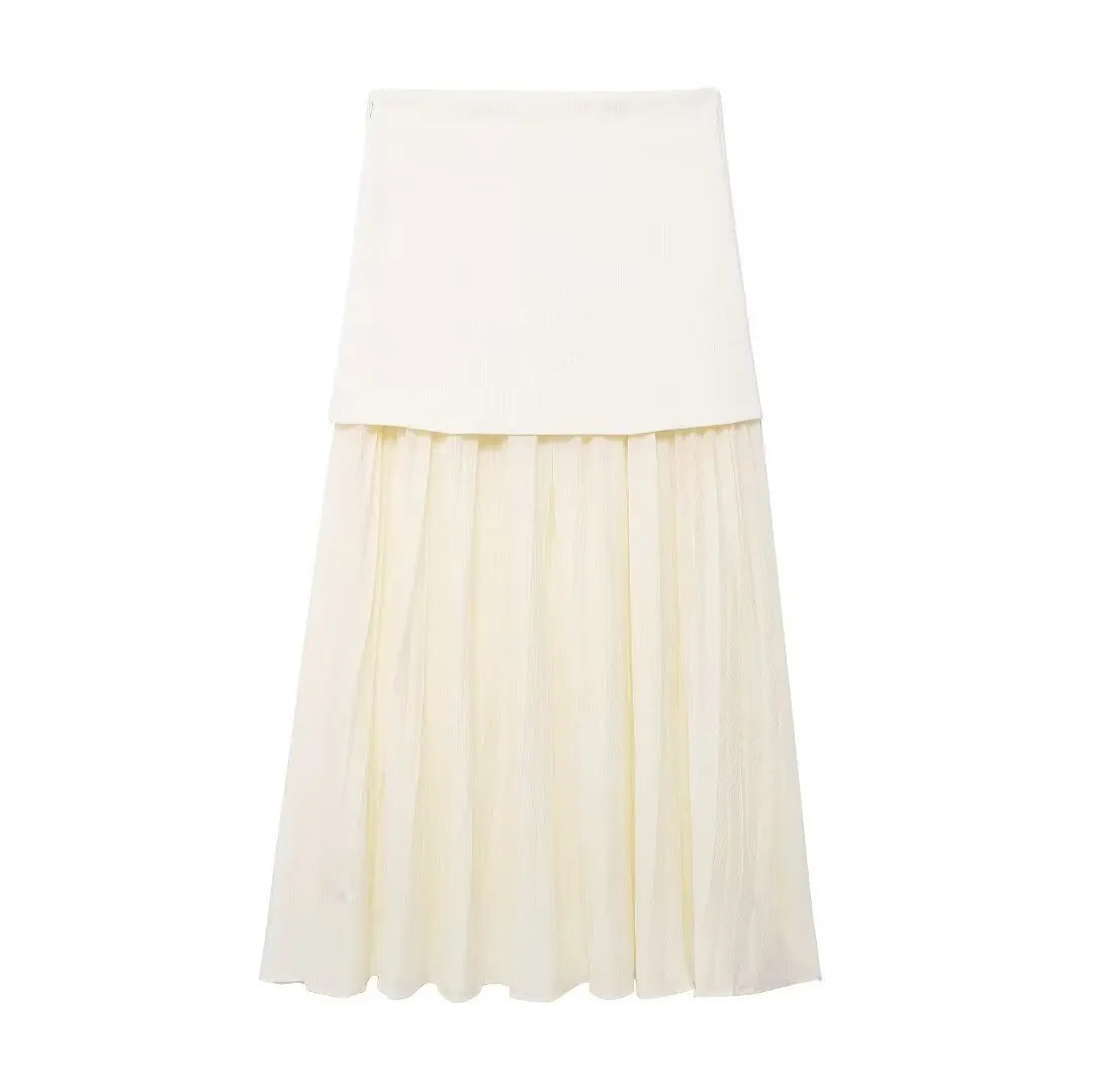 HH Women 2 Piece Skirt Set Elegant V-Neck Sleeveless Button Knitted Vest Top+Splicing High Waist Zipper Ankle-Length Skirts