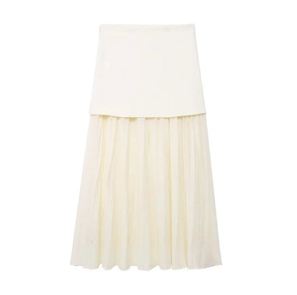 HH Women 2 Piece Skirt Set Elegant V-Neck Sleeveless Button Knitted Vest Top+Splicing High Waist Zipper Ankle-Length Skirts