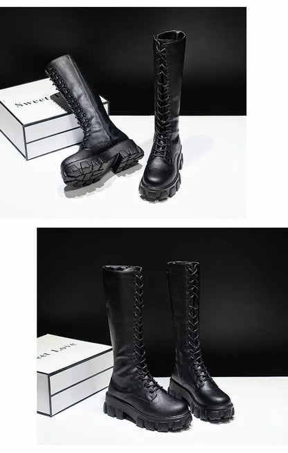 Winter women zipper new long boot Fashion lace up non slip shoes Casual Thick soled trend Boots comfortable ladies shoe Botas