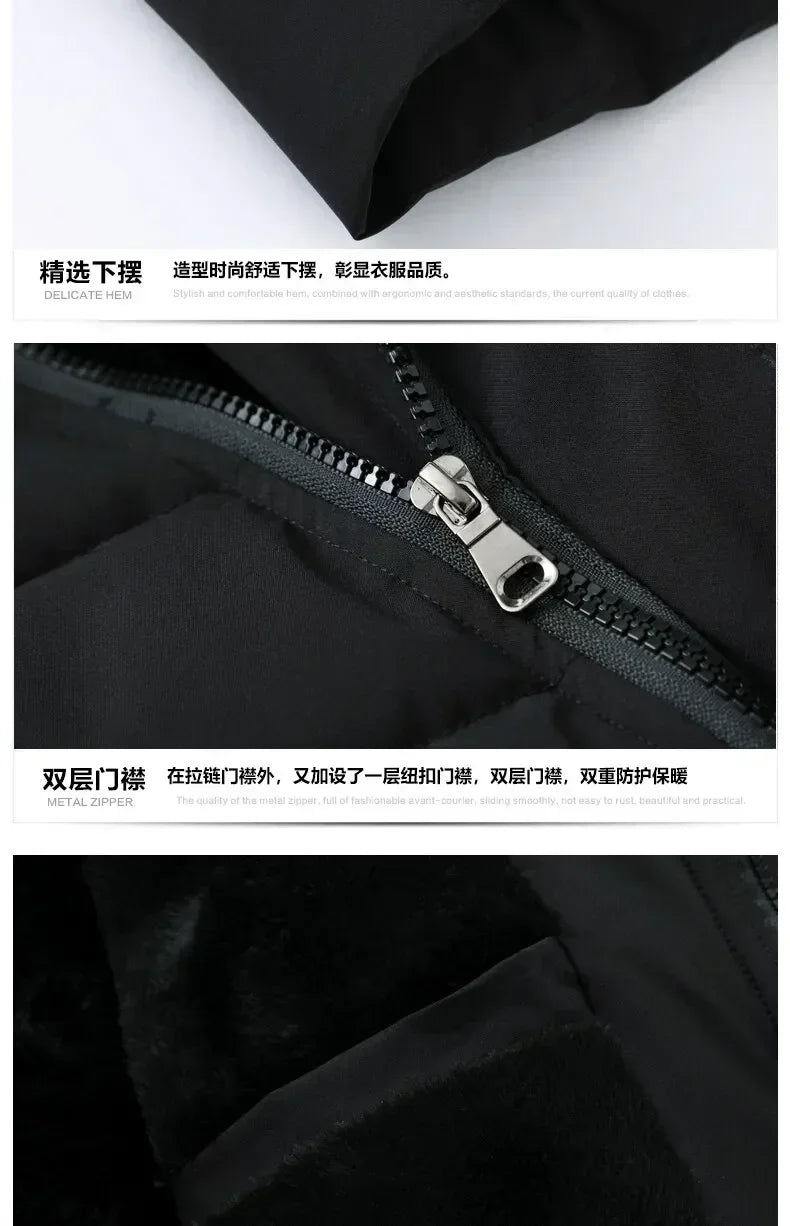 New Fashion Fleece Hooded Winter Coat Men Thick Warm Mens Winter Jacket Windproof Gift For Father Husband Parka Windproof Parkas