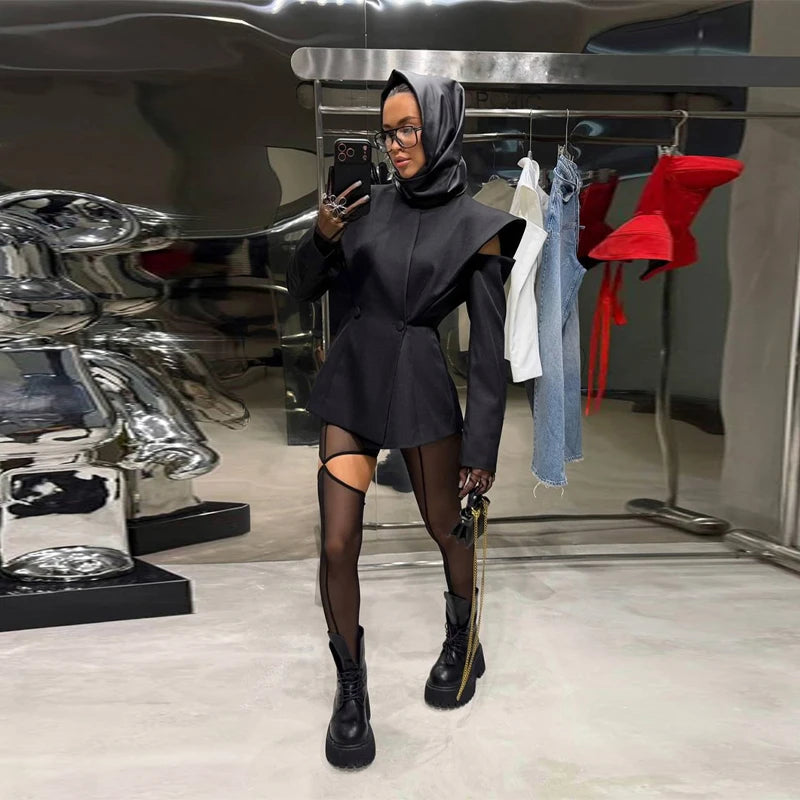Chic Deconstructed Women's Blazer Full Sleeve Double-Breasted Waist-Closed Lady Jackets 2026 Spring Female Street Coats New