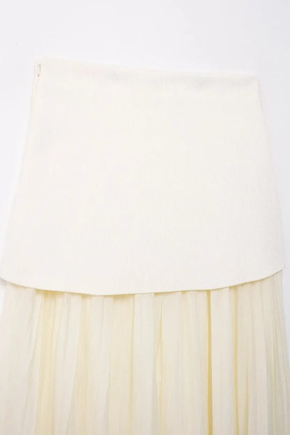 HH Women 2 Piece Skirt Set Elegant V-Neck Sleeveless Button Knitted Vest Top+Splicing High Waist Zipper Ankle-Length Skirts