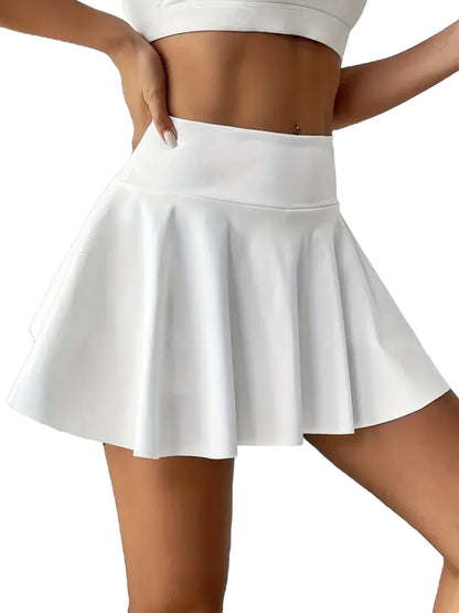 Women's Solid Color High Waist Pleated Skirts Inner Pocket Quick Dry Sports Shorts Running Fitness Mini Skirts