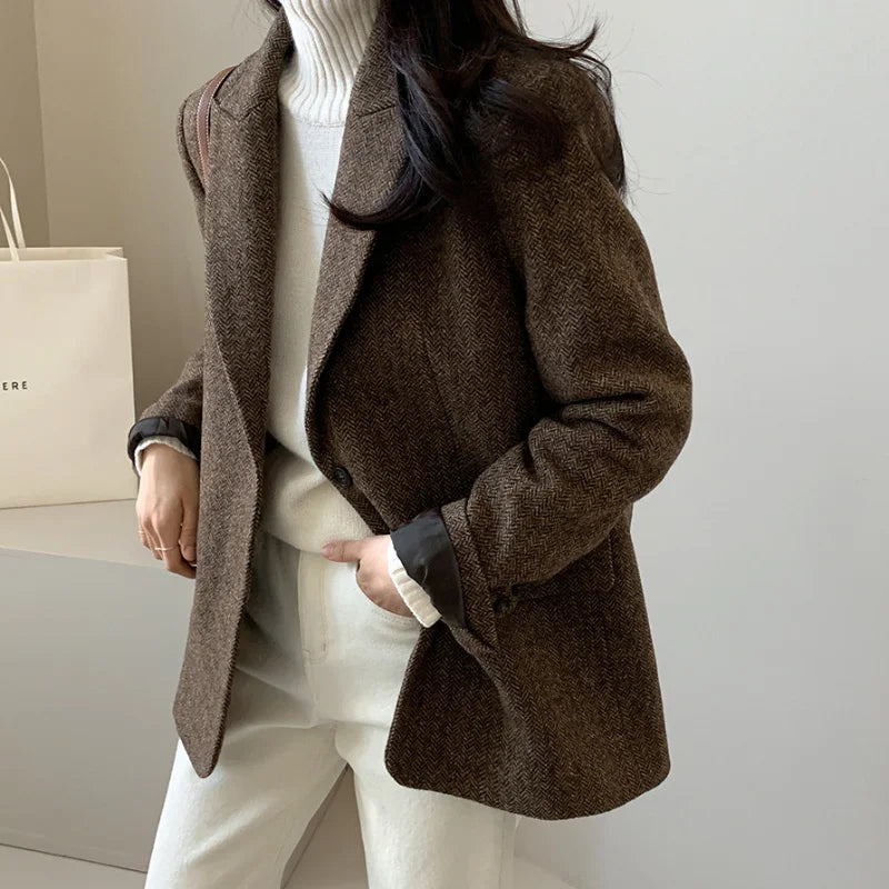 Woolen Jackets Thick and Warm Korean Fashion Heavy Jackets High-end Versatile New Autumn and Winter Black Tweed Suit Women Coat
