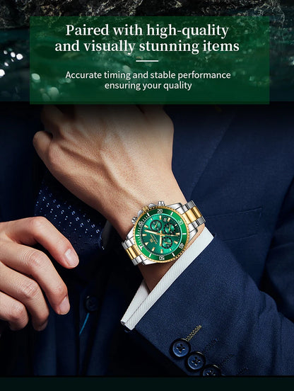 Multifunctional Mens Quartz Watch Luxury Water Night Glow Business Style Diver Series Stainless Steel Leisure Fashion Wristwatch