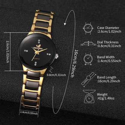 Women's Watch Fashion Black Steel Band Ladies Dress Quartz Watches Clock