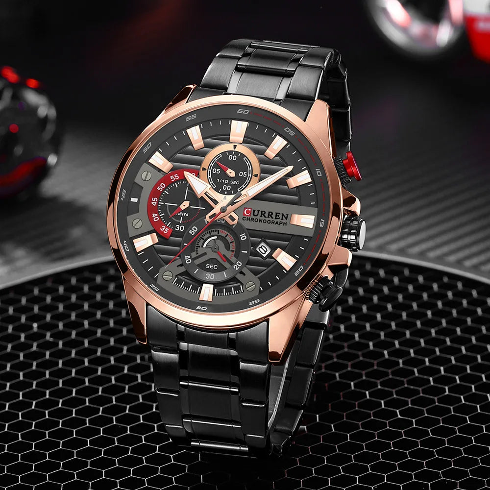 Gurren 8415 Men's Minimalist Six-hand Quartz Watch, Water-resistant Calendar Business Wristwatch