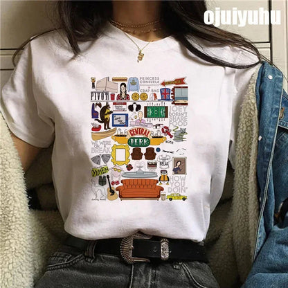Fashion Friends Tv Show Funny Cartoon Women's T-shirt print ladies T-shirt casual basis O-collar black shirt short sleeve Tshirt