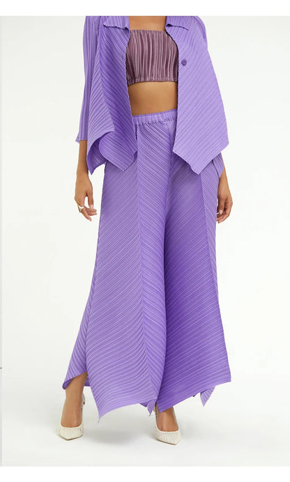 Miyake Pleated Two Piece Sets Spring New Korean Style Single Button Shirt Jacket Harem Pants Loose Designer Aesthetic Clothes