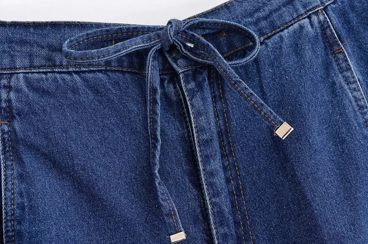 KONDALA Vintage Casual Chic Women Cowboy Suit Zipper Loose Jackets Long Pockets Pants Fashion 2025 Spring Summer Denim Suits