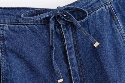 KONDALA Vintage Casual Chic Women Cowboy Suit Zipper Loose Jackets Long Pockets Pants Fashion 2025 Spring Summer Denim Suits