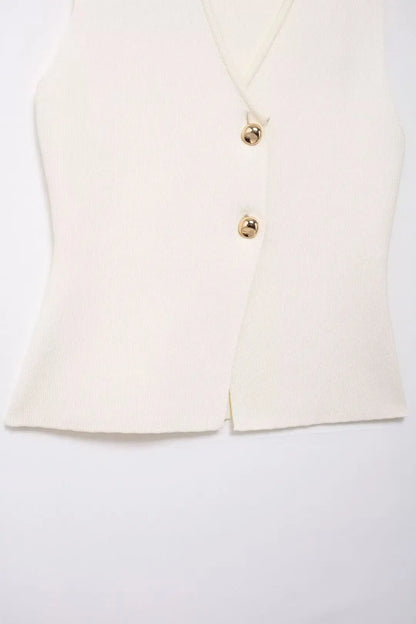 HH Women 2 Piece Skirt Set Elegant V-Neck Sleeveless Button Knitted Vest Top+Splicing High Waist Zipper Ankle-Length Skirts