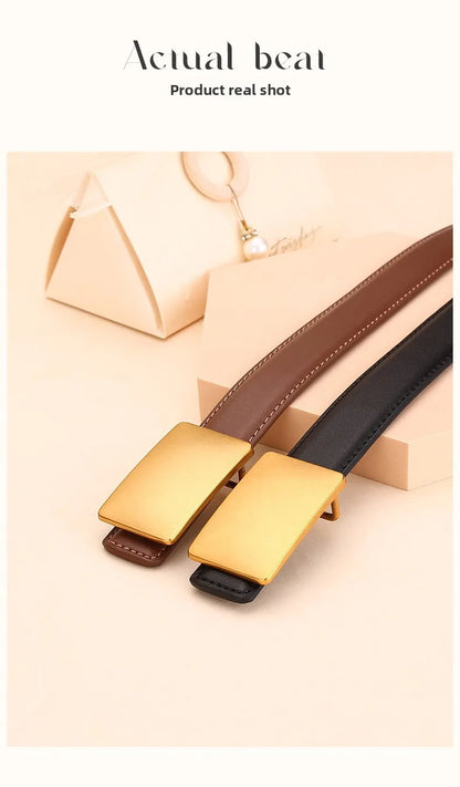 Women's Leather Belt Luxury Brand Waist Chain for Jeans and Dress Retro Pyramid Buckle Double Sided Belts