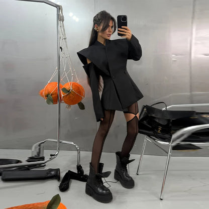 Chic Deconstructed Women's Blazer Full Sleeve Double-Breasted Waist-Closed Lady Jackets 2026 Spring Female Street Coats New