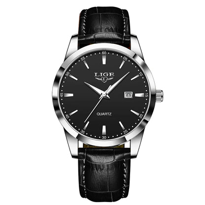 LIGE Mens Watches Top Brand Luxury Military Quartz Watch for Men Fashion Leather Waterproof Sports Chronograph Montre Homme+BOX