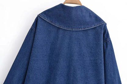 KONDALA Vintage Casual Chic Women Cowboy Suit Zipper Loose Jackets Long Pockets Pants Fashion 2025 Spring Summer Denim Suits