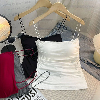 Top Sexy Summer Tank Top Women Spaghetti Strap Sleeveless Vest Camisole Party Bra Tops Club Outfits Skinny Black Crop Top