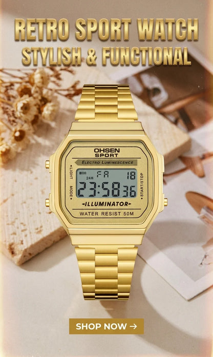 Digital Watches for Women Luxury Gold Ladies Sport Watch reloj mujer Stainless steel Electronic Watch Alarm Clocks Gifts