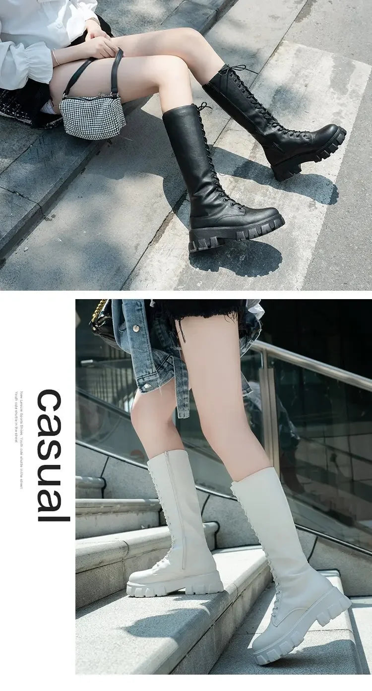Winter women zipper new long boot Fashion lace up non slip shoes Casual Thick soled trend Boots comfortable ladies shoe Botas