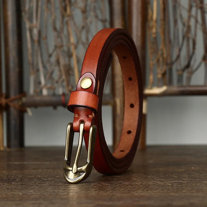 1.5cm Women Belts Copper Pin Buckle Thick Real Cowskin Genuine Leather Belt Female Waistband for Jeans Thin Ladies Belt