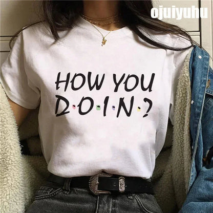 Fashion Friends Tv Show Funny Cartoon Women's T-shirt print ladies T-shirt casual basis O-collar black shirt short sleeve Tshirt