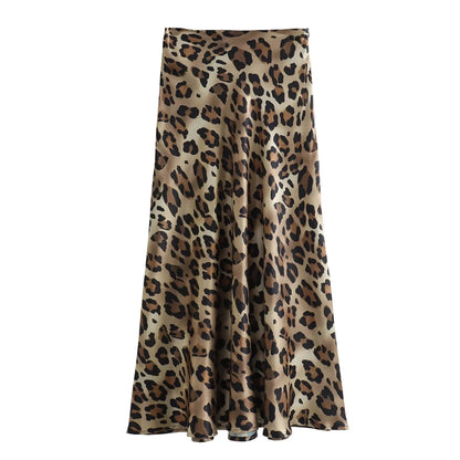 HH Women Fashion Leopard Print Skirt Vintage High Waist Midi Skirts Elegant Women Summer Casual Streetwear Skirt