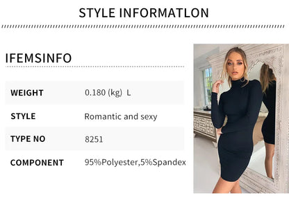 Sexy Wrap Chest High Neck Long Sleeves Slim Bodycon Dress Women Skinny Girdling Waist Mini Dress Elegant  Club Party Vestidos