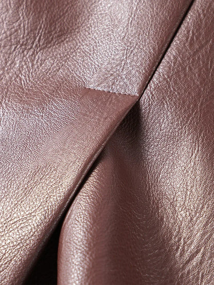 Brown Vintage Leather Jacket Lapel Breasted Pocket Women Commute Temperament Casual Suit PU Leather Coat Spring Autumn Blouse