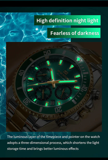 Multifunctional Mens Quartz Watch Luxury Water Night Glow Business Style Diver Series Stainless Steel Leisure Fashion Wristwatch